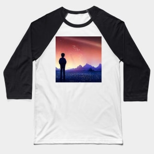 Small Person and the Starry Night Sky of Saturn Baseball T-Shirt